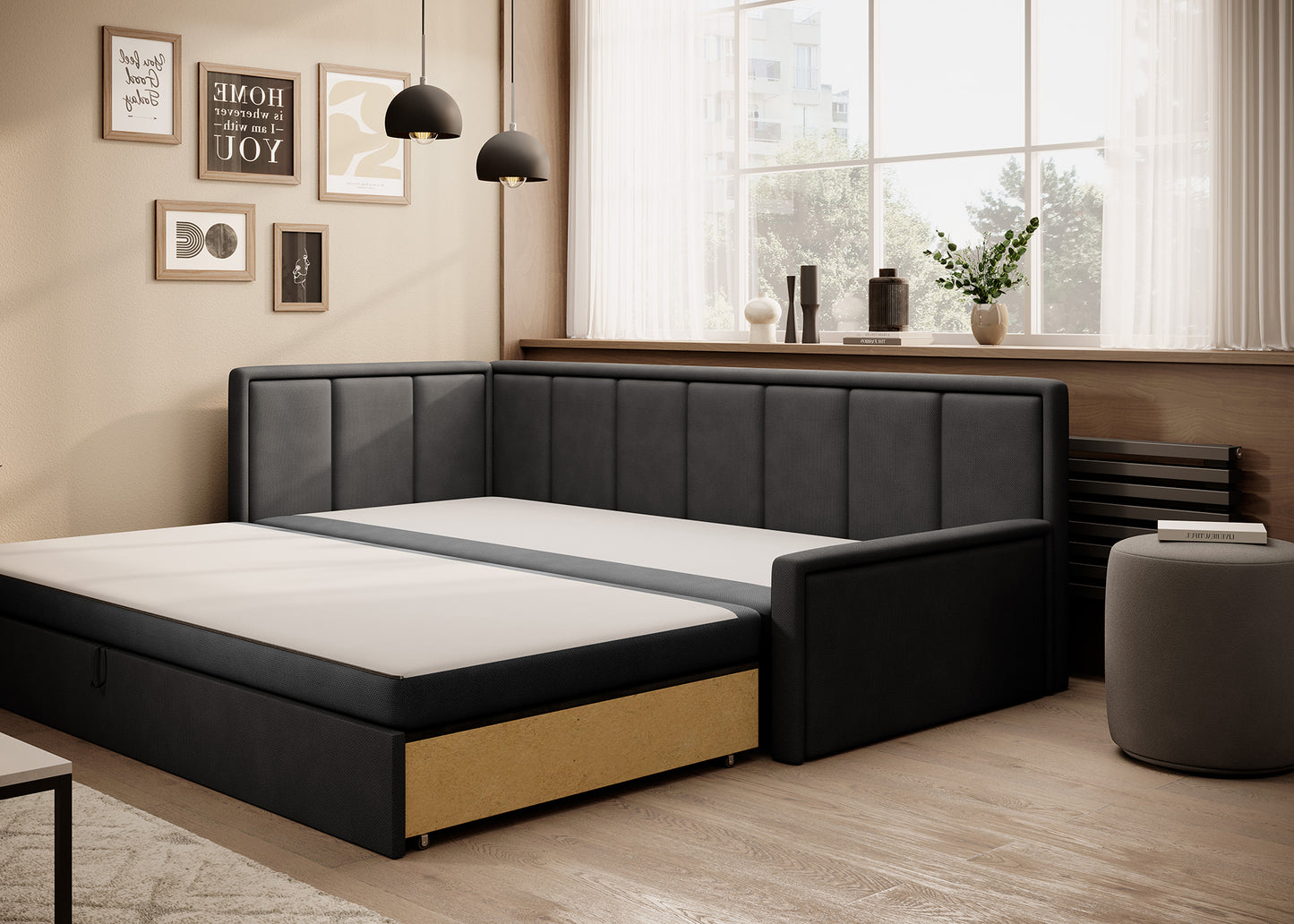Sofa z funkcją spania i wysuwaną dolną częścią – praktyczne rozwiązanie do codziennego wypoczynku.