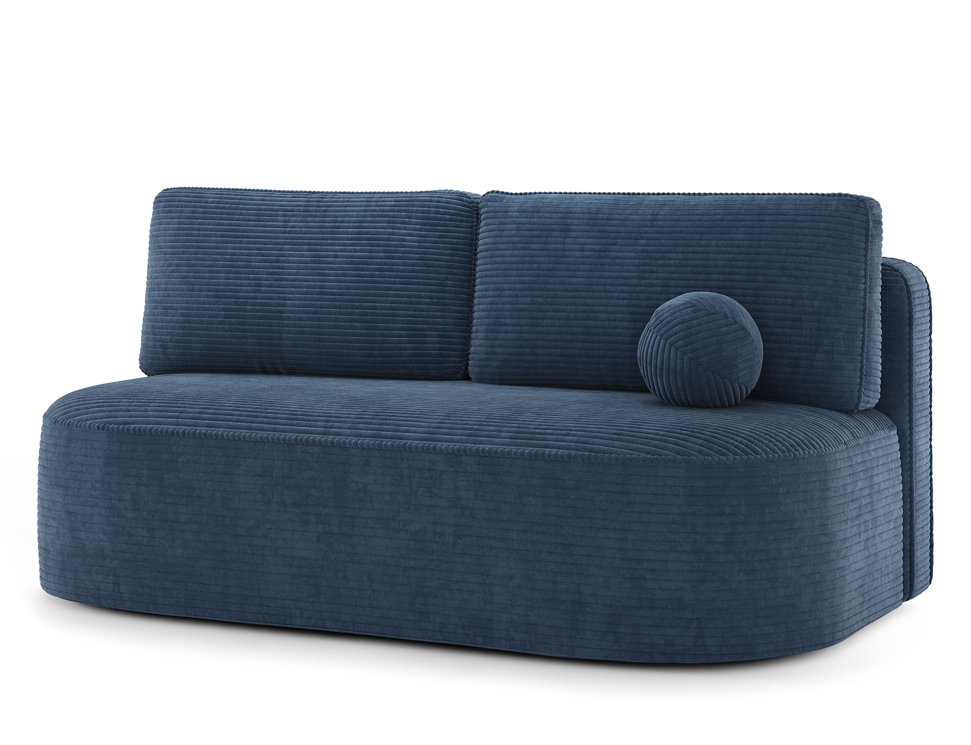 Kanapa Lilana Jarell 40 ciemnoniebieska, widok skośny na oparcie i siedzisko, designerska sofa do salonu w nowoczesnym stylu.
