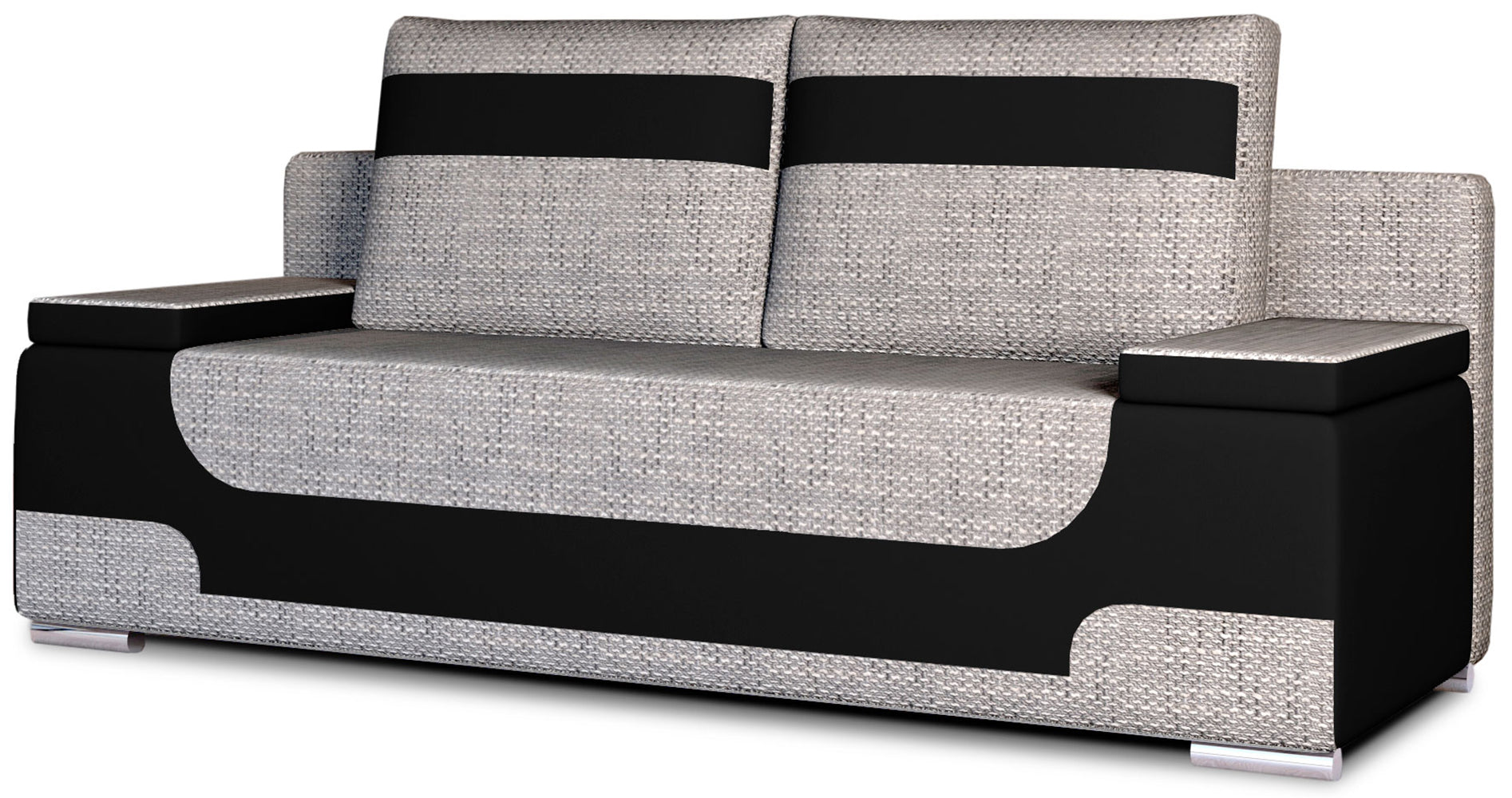 Kanapa rozkładana Area, tkanina Berlin 01 szary z wstawkami Soft 11 czarny, front, białe tło