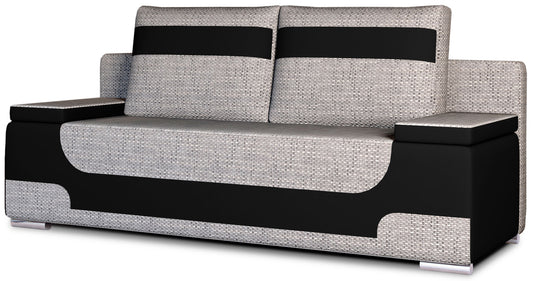 Kanapa rozkładana Area, tkanina Berlin 01 szary z wstawkami Soft 11 czarny, front, białe tło