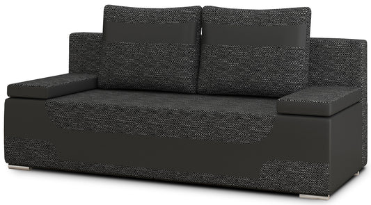 Kanapa rozkładana Area, tkanina Berlin 02 czarny z wstawkami Soft 11 czarny, ujęcie front, białe tło