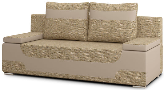 Kanapa rozkładana Area, tkanina Berlin 03 ciemnobeżowy z wstawkami Soft 33 jasnobeżowy, front, białe tło