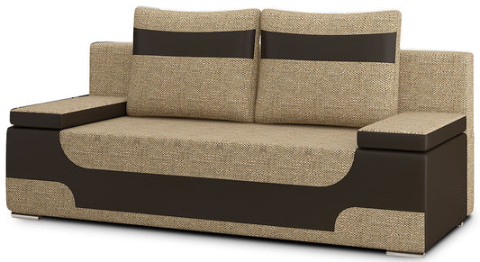 Kanapa rozkładana Area, tkanina Berlin 03 ciemnobeżowy z wstawkami Soft 66 brązowy, front, białe tło