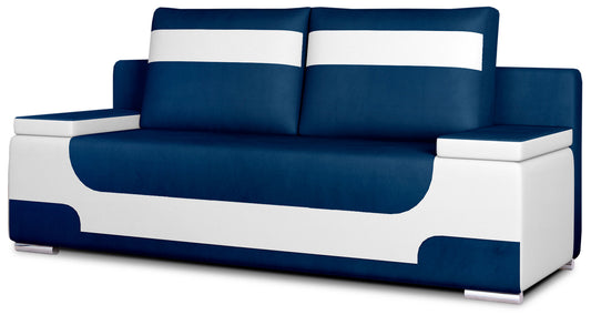 Kanapa rozkładana Area, tkanina Kronos 09 granatowy z wstawkami Soft 17 biały, front, białe tło