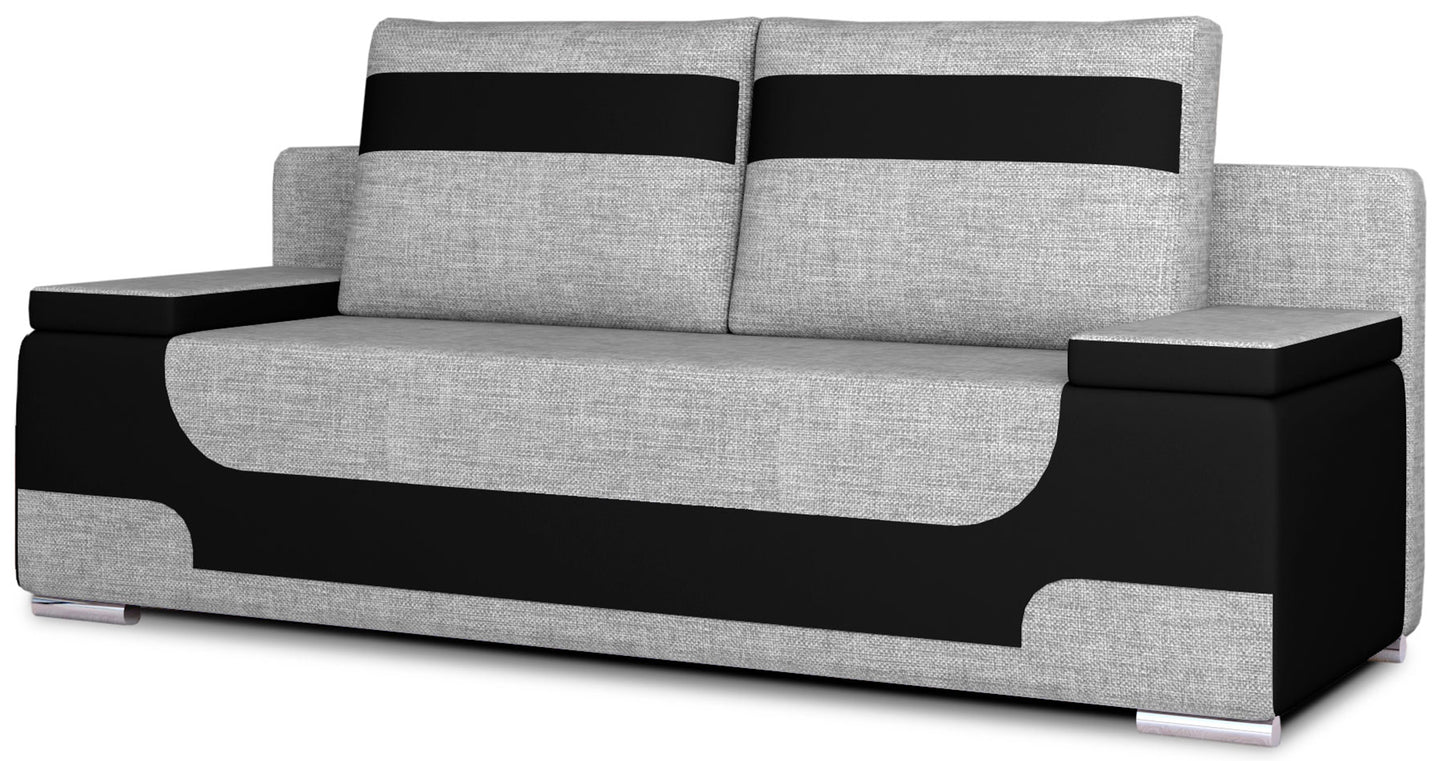 Kanapa rozkładana Area w tkaninie Savana 21 szary z wstawkami Soft 11 czarny, ujęcie front, na białym tle