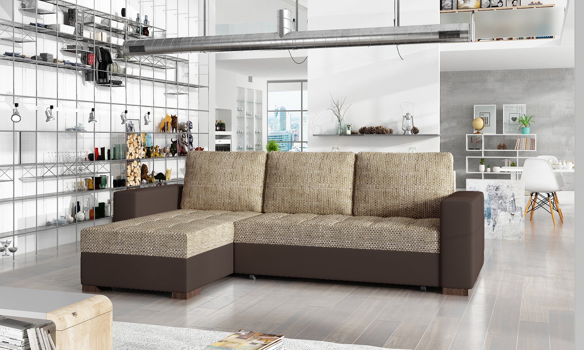 Designerski narożnik Newark Berlin 03 Soft 66 z szerokim szezlongiem oraz dekoracyjnymi przeszyciami tworzy wygodną strefę odpoczynku. Nowoczesny narożnik do salonu inspirowanego stylem modern i soft loft.