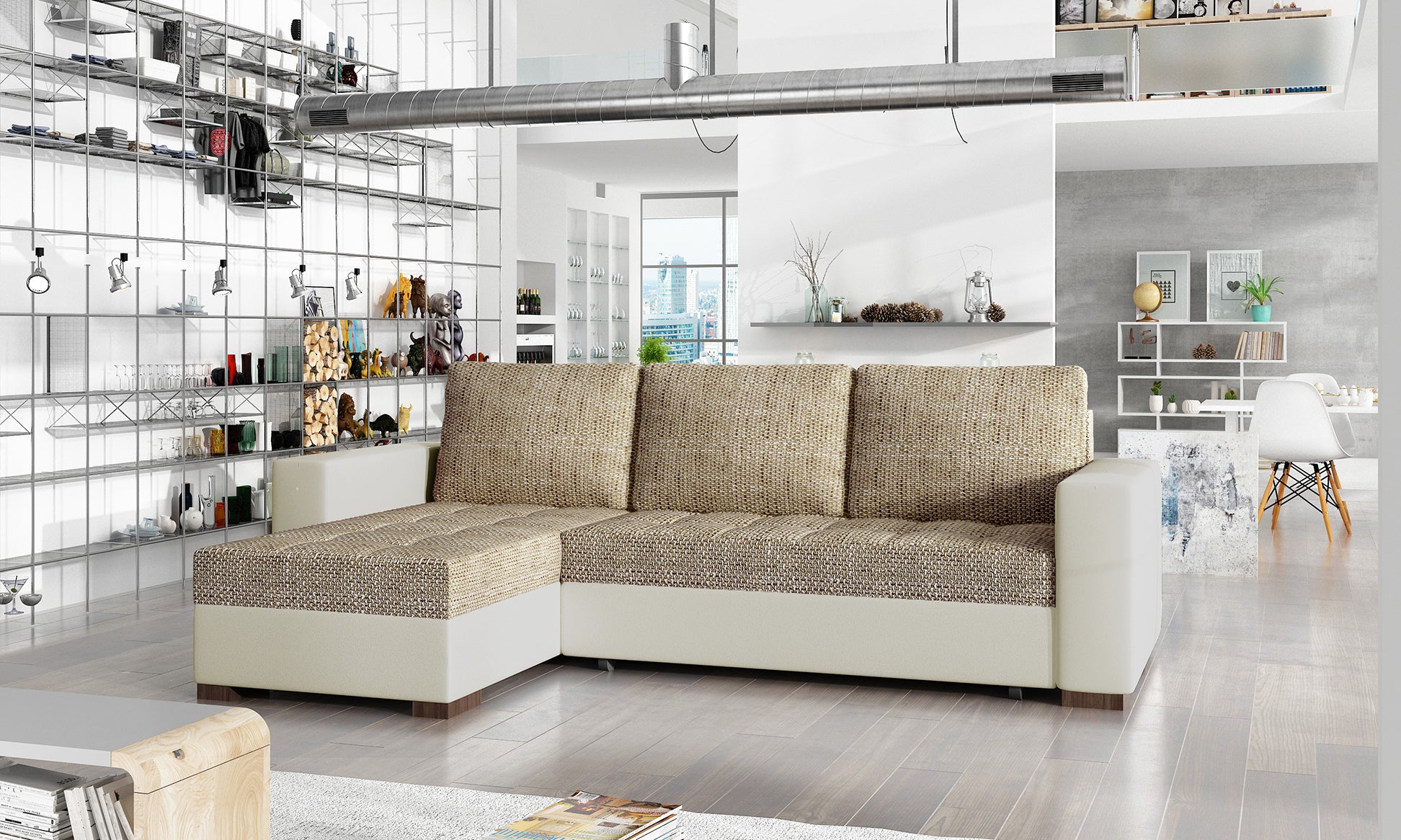 Designerski narożnik Newark Berlin 03 Soft 33 z szerokim szezlongiem oraz dekoracyjnymi przeszyciami tworzy wygodną strefę odpoczynku. Nowoczesny narożnik do salonu inspirowanego stylem modern i soft loft.