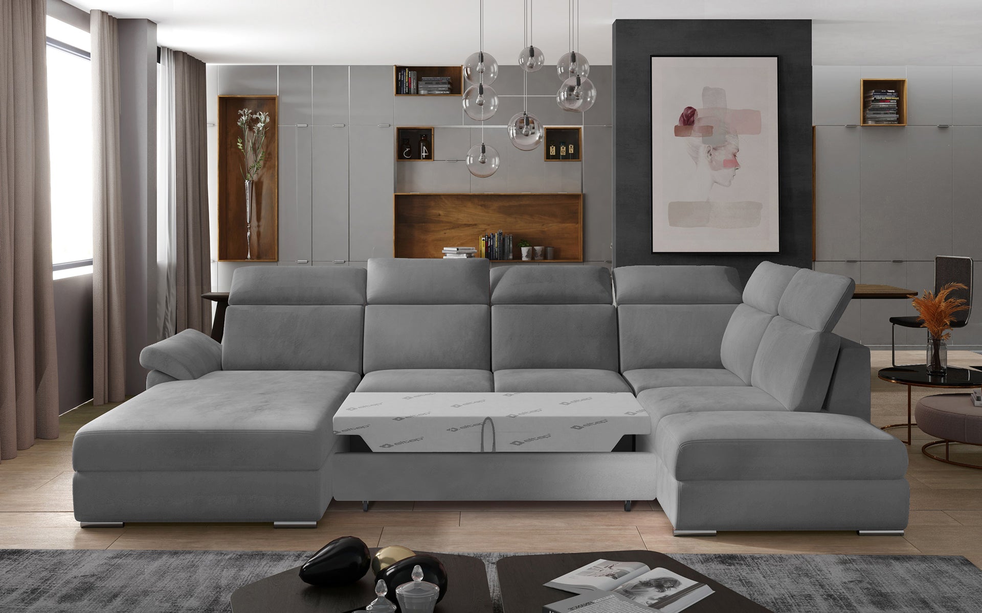 Narożnik do salonu Evanell w odcieniu jasnoszarym wykonany z tkaniny Monolith 84 wyróżnia się subtelnym designem i wygodą codziennego użytkowania, dzięki czemu świetnie sprawdzi się w przytulnym, rodzinnym wnętrzu