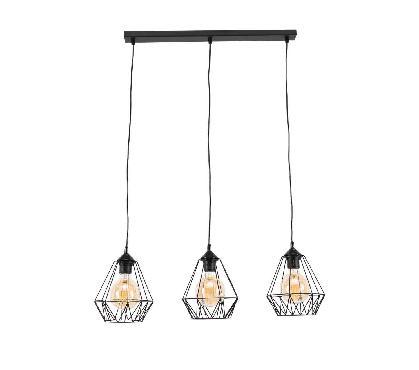 Lampa Benigne 70x110 cm – widok studyjny – duża wisząca lampa sufitowa w stylu loftowym z czarnym, geometrycznym kloszem.