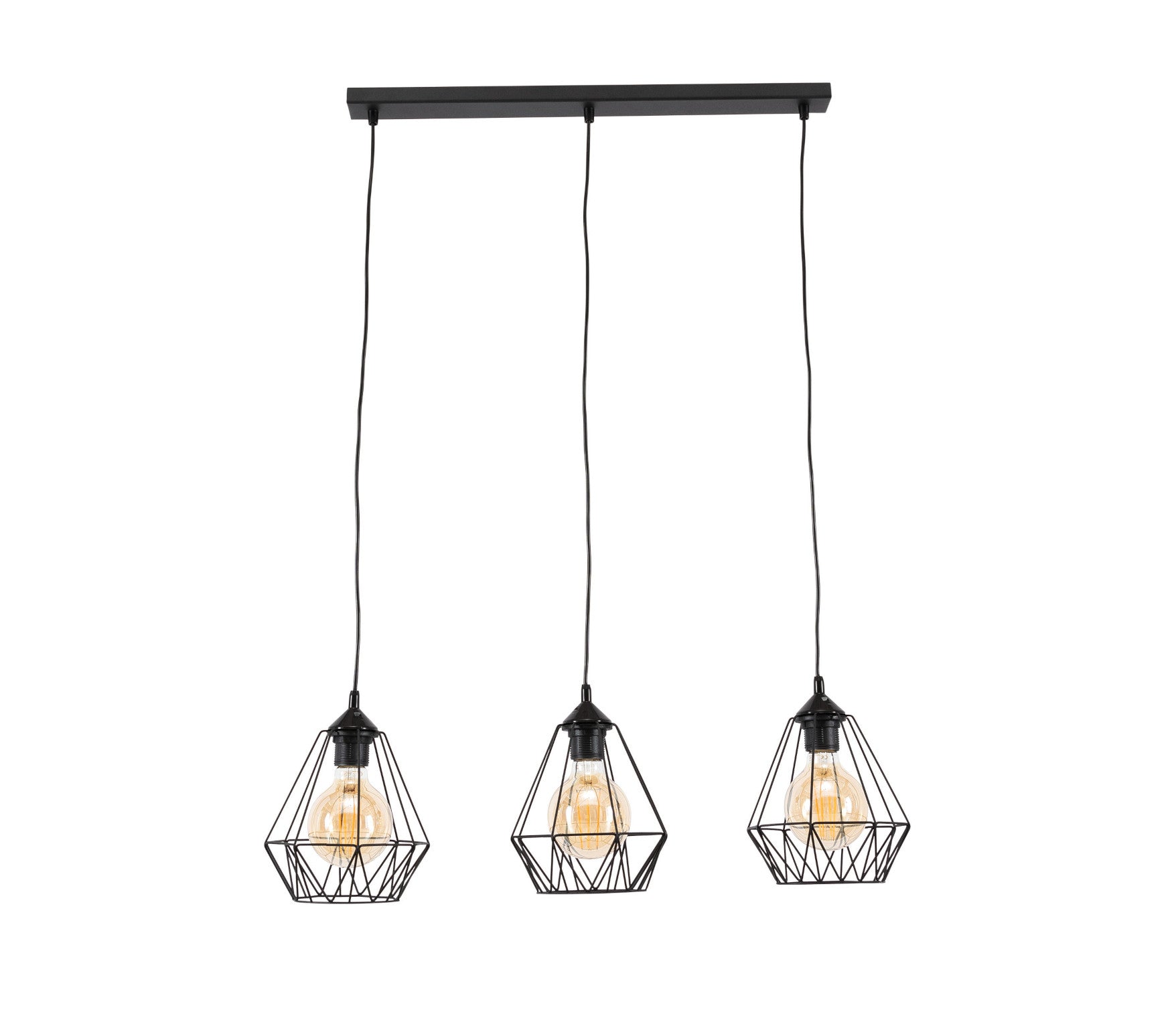 Lampa Benigne 70x110 cm – widok studyjny – duża wisząca lampa sufitowa w stylu loftowym z czarnym, geometrycznym kloszem.