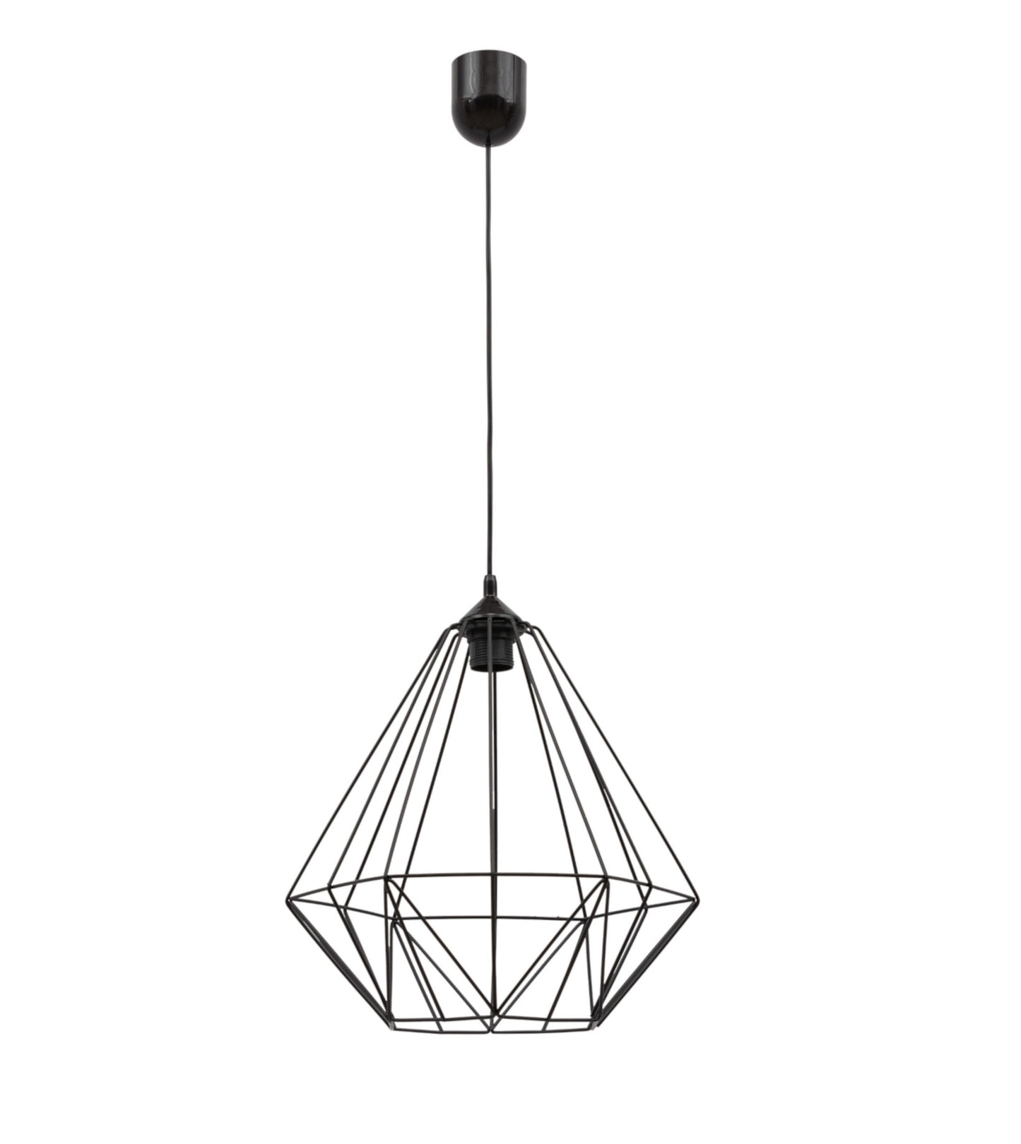 Lampa Benigne II 35x90 cm – widok studyjny bez żarówki – czarna metalowa lampa sufitowa w kształcie geometrycznej konstrukcji.