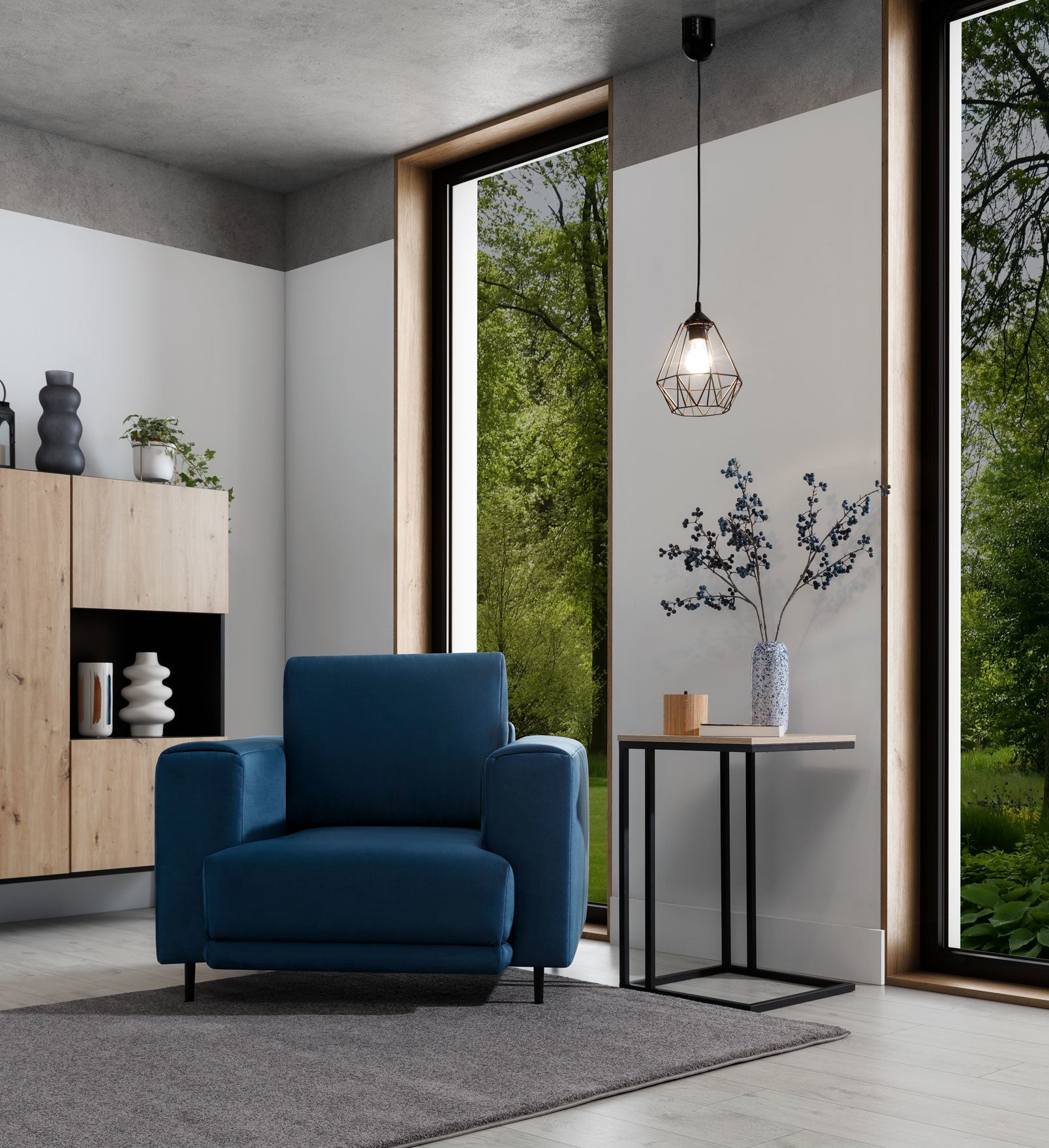 Lampa wisząca Bendinni czarna 19x110 cm w nowoczesnym wnętrzu – oświetlenie sufitowe nad strefą wypoczynku