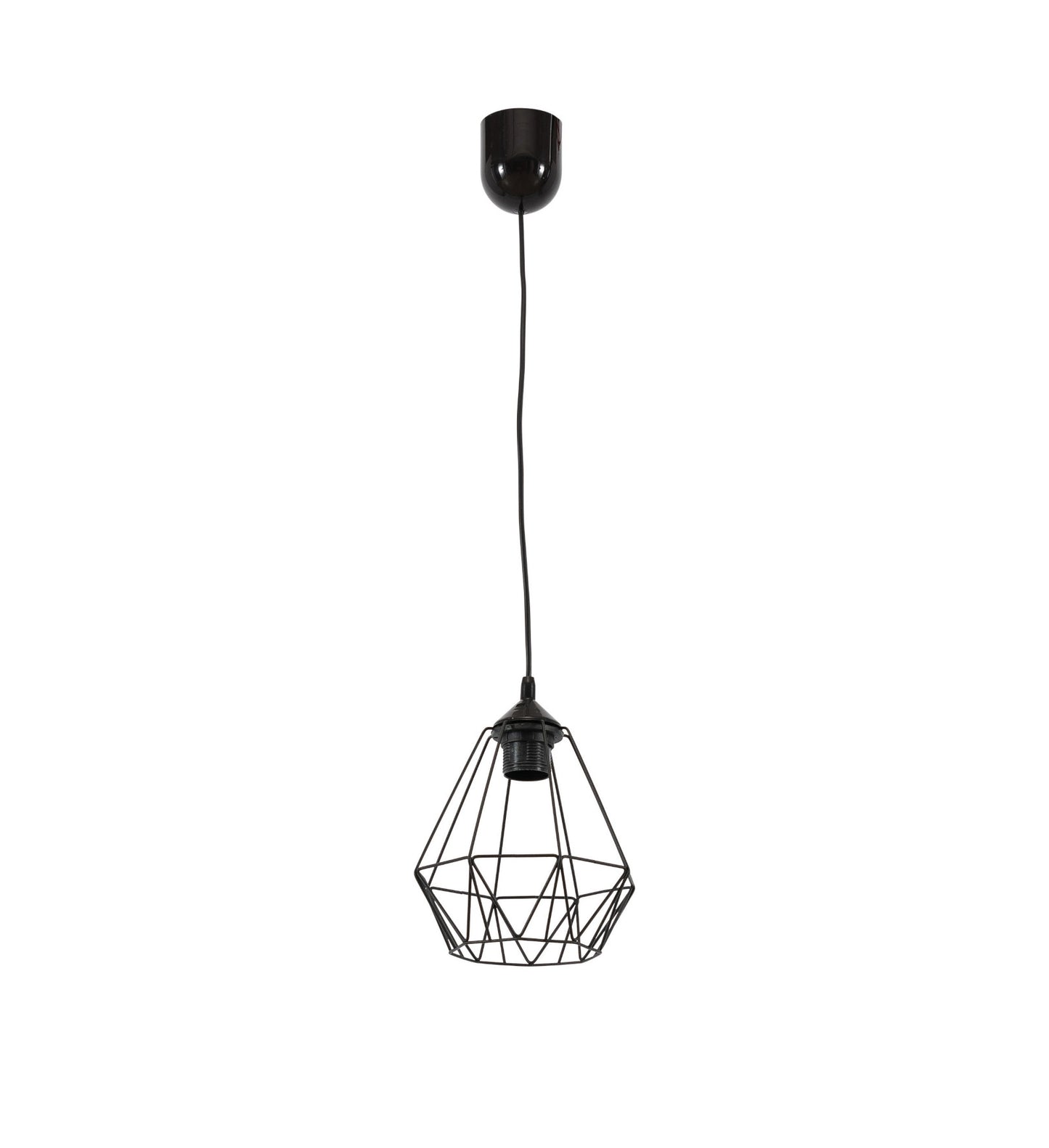 Lampa wisząca Bendinni czarna 19x110 cm – widok z przodu, geometryczny klosz druciany, białe tło