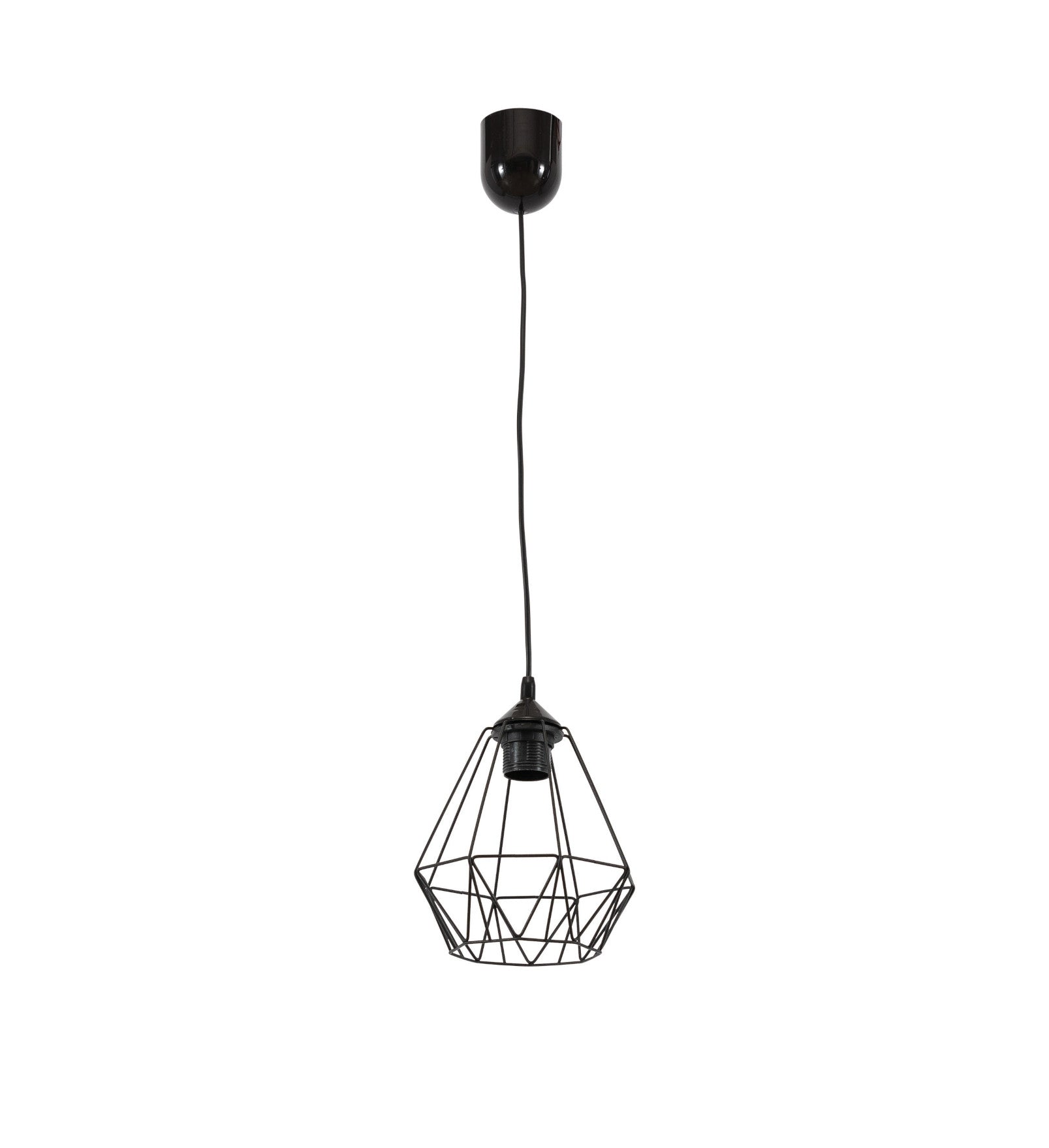 Lampa wisząca Bendinni czarna 19x110 cm – widok z przodu, geometryczny klosz druciany, białe tło