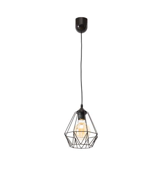 Lampa wisząca Bendinni czarna 19x110 cm – pojedyncza lampa z geometrycznym drucianym kloszem, packshot na białym tle