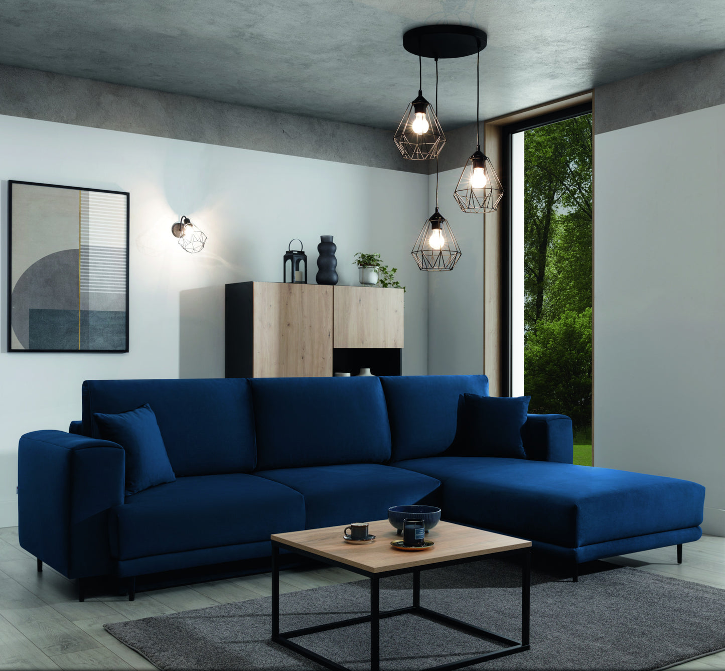 Lampa wisząca Bendinni czarna 44x110 cm w nowoczesnym salonie – oświetlenie sufitowe nad strefą wypoczynku