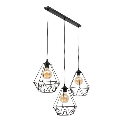 Lampa wisząca Bendinni czarna 74x110 cm – potrójny zwis z trzema geometrycznymi kloszami, packshot na białym tle