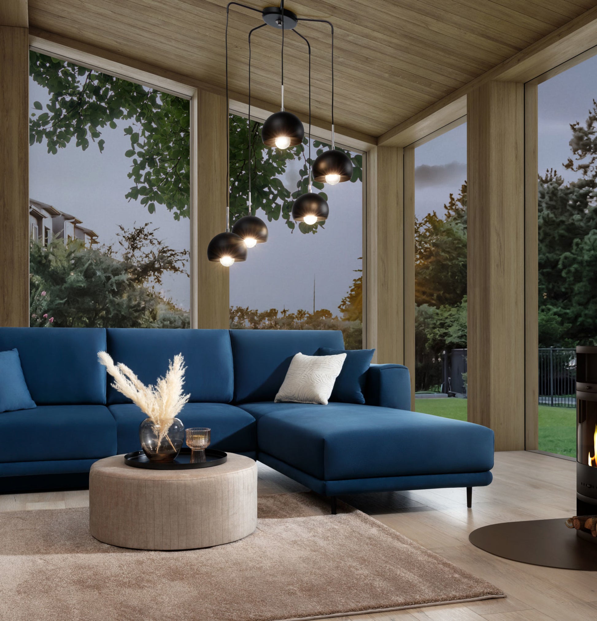 Lampa wisząca Canonus czarna 59x110 cm w aranżacji wnętrza – kaskadowe zwisy