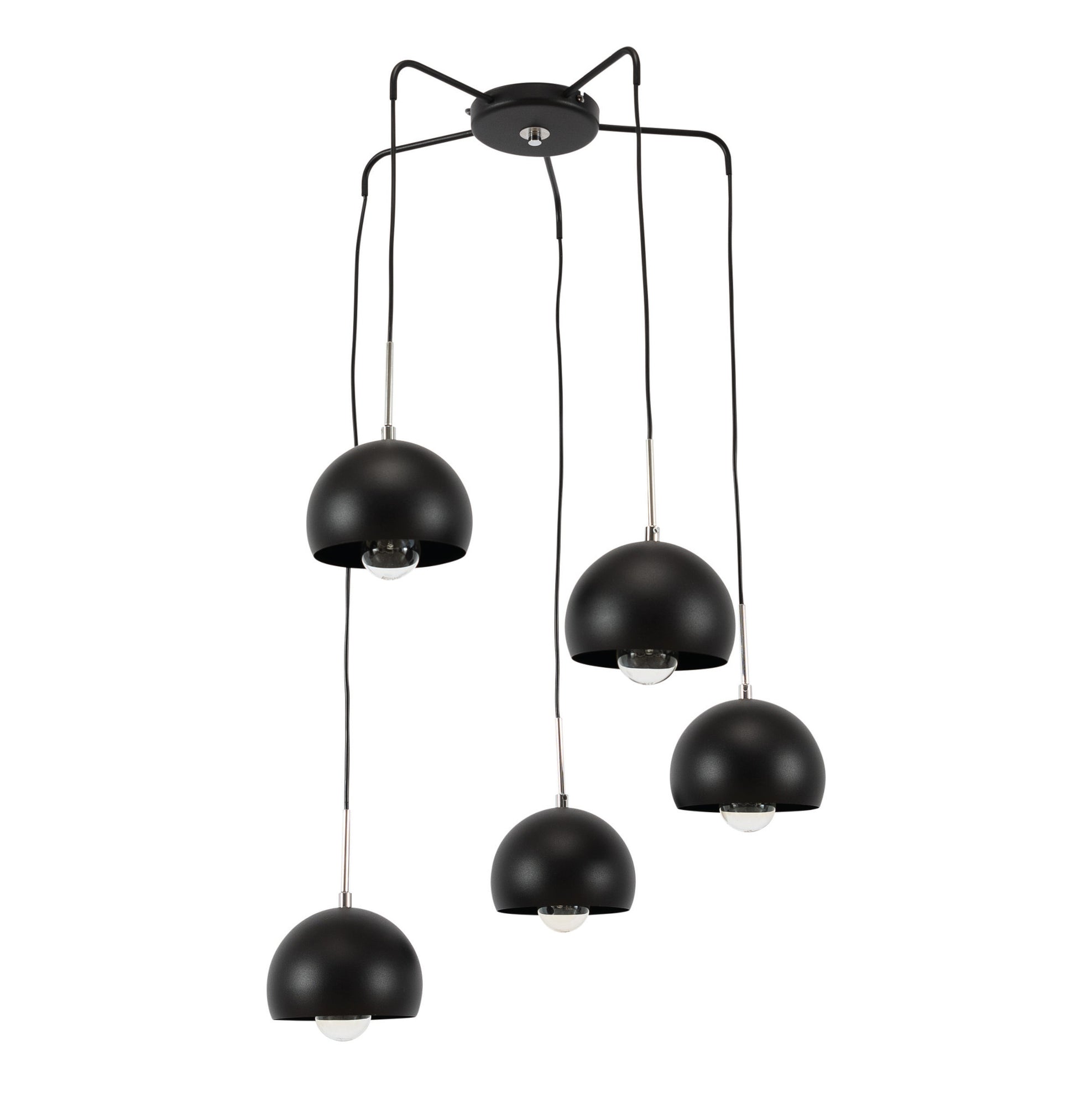 Lampa wisząca Canonus czarna 59x110 cm – pięć kloszy, packshot na białym tle