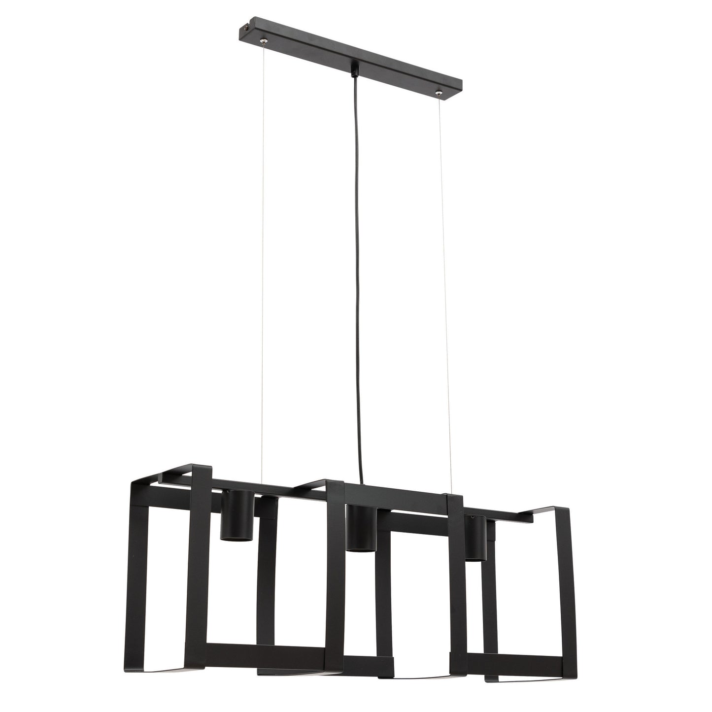 Lampa wisząca Giorri potrójna czarna 66×120 cm – aranżacja w jadalni przy zapalonym świetle