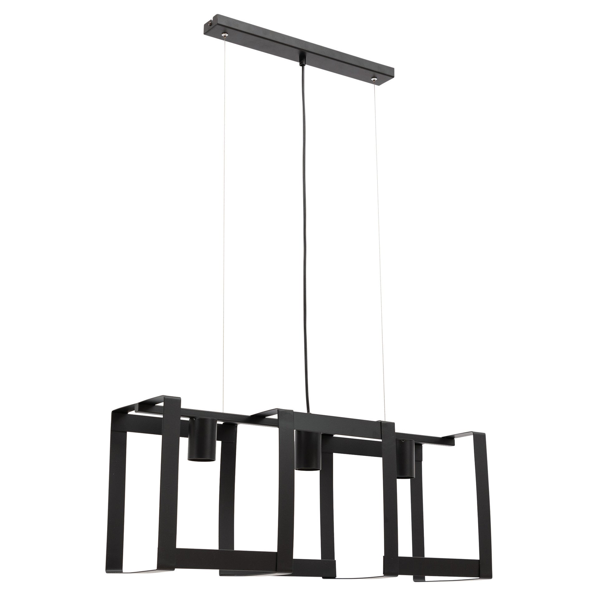 Lampa wisząca Giorri potrójna czarna 66×120 cm – aranżacja w jadalni przy zapalonym świetle