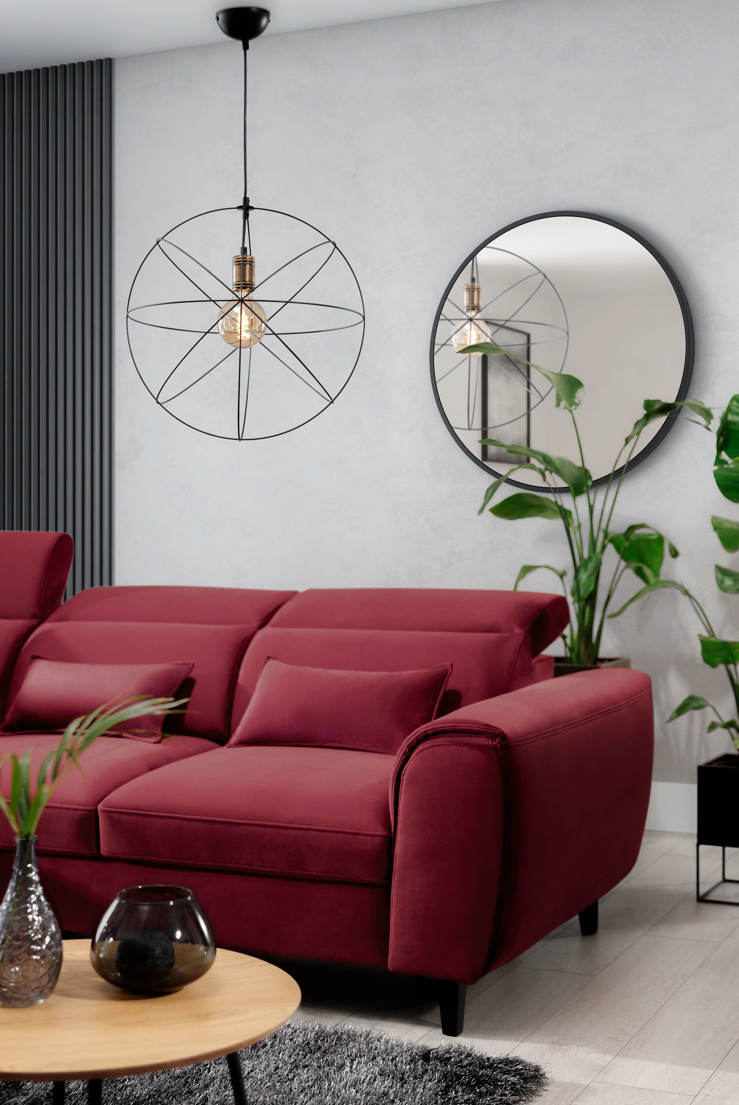 Lampa wisząca Olinto czarna 45×130 cm – aranżacja w salonie (dzień)