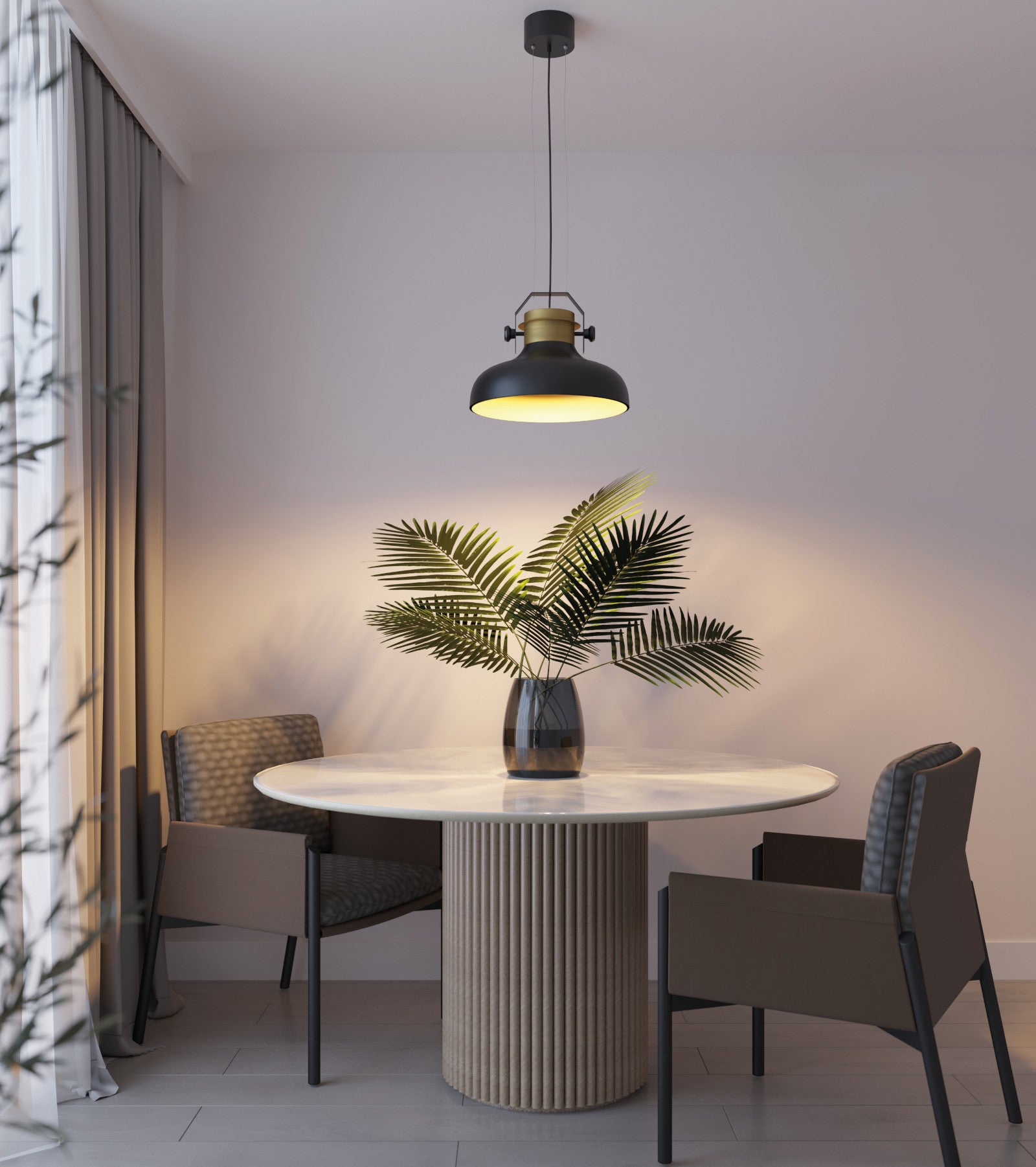 Lampa wisząca Stealle czarno-złota 40×130 cm – aranżacja nad stołem w jadalni (ujęcie 1)