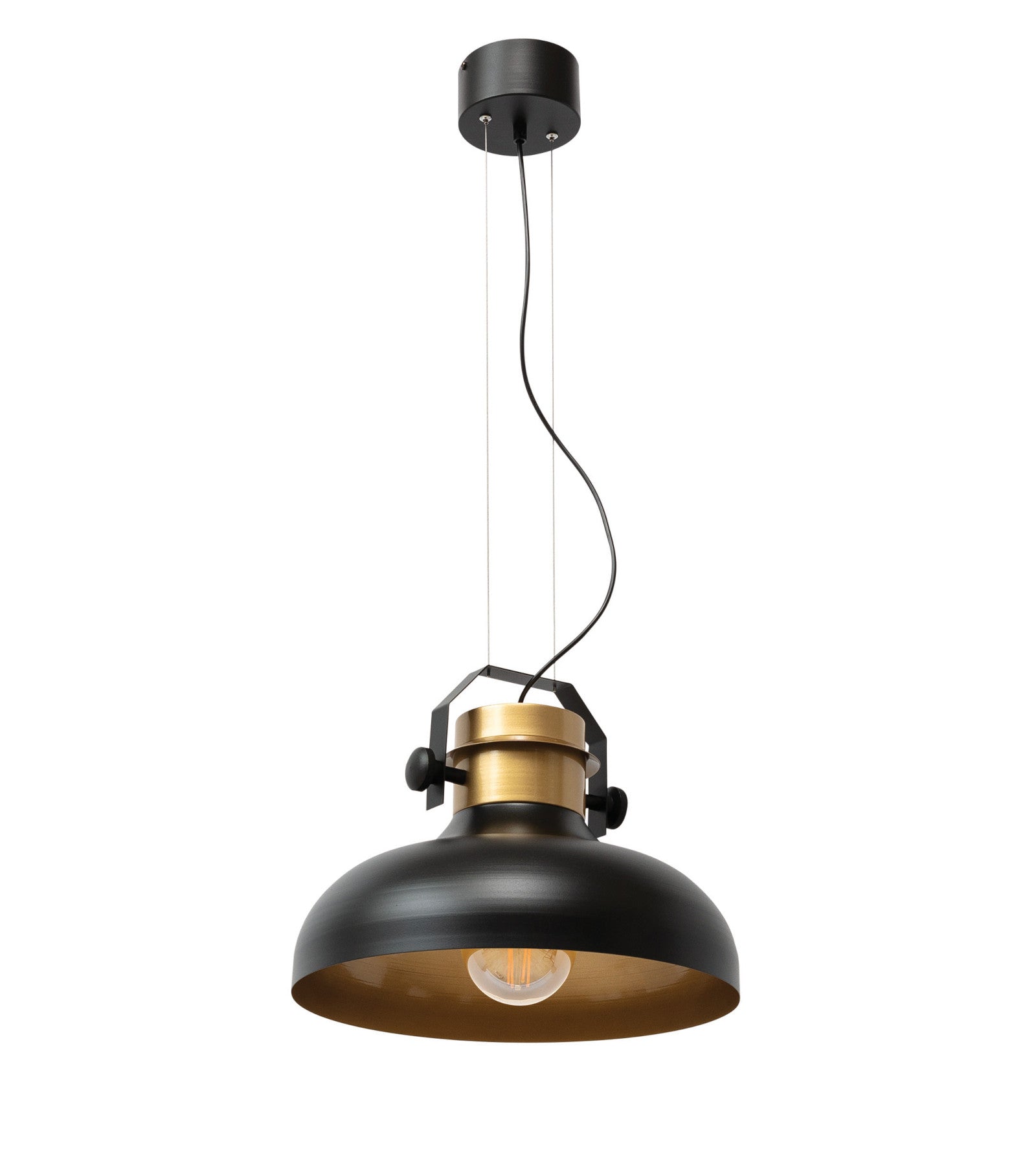 Lampa wisząca Stealle czarno-złota 40×130 cm – packshot na białym tle z żarówką