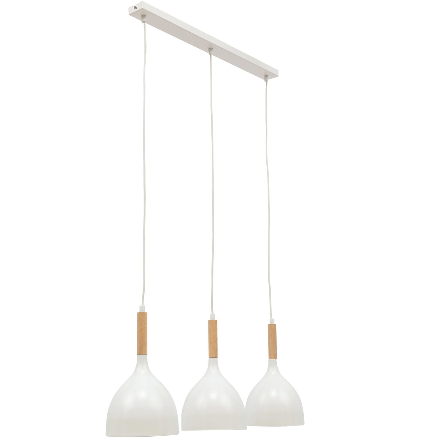 Lampa wisząca Woldes biała 71×110 cm – widok z przodu (3 punkty świetlne)