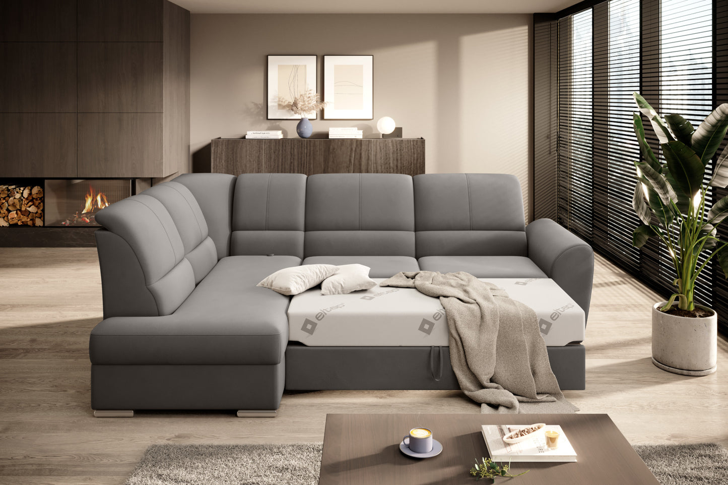 Nowoczesny narożnik do salonu Siber w jasnoszarym odcieniu Loco 04 to wygodna sofa wypoczynkowa, która łączy funkcjonalność z subtelnym designem dopasowanym do wielu aranżacji.