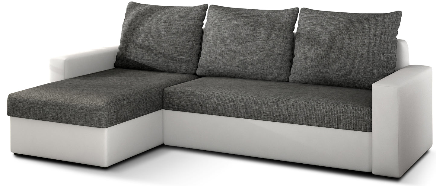 Narożnik Livio w tkaninie Sawana 05 ciemnoszary z białymi elementami Soft 17 – packshot.