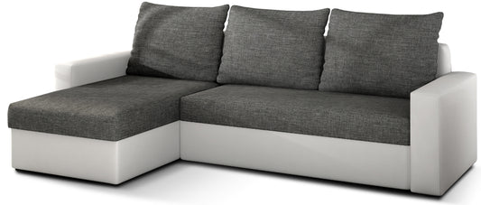 Narożnik Livio w tkaninie Sawana 05 ciemnoszary z białymi elementami Soft 17 – packshot.