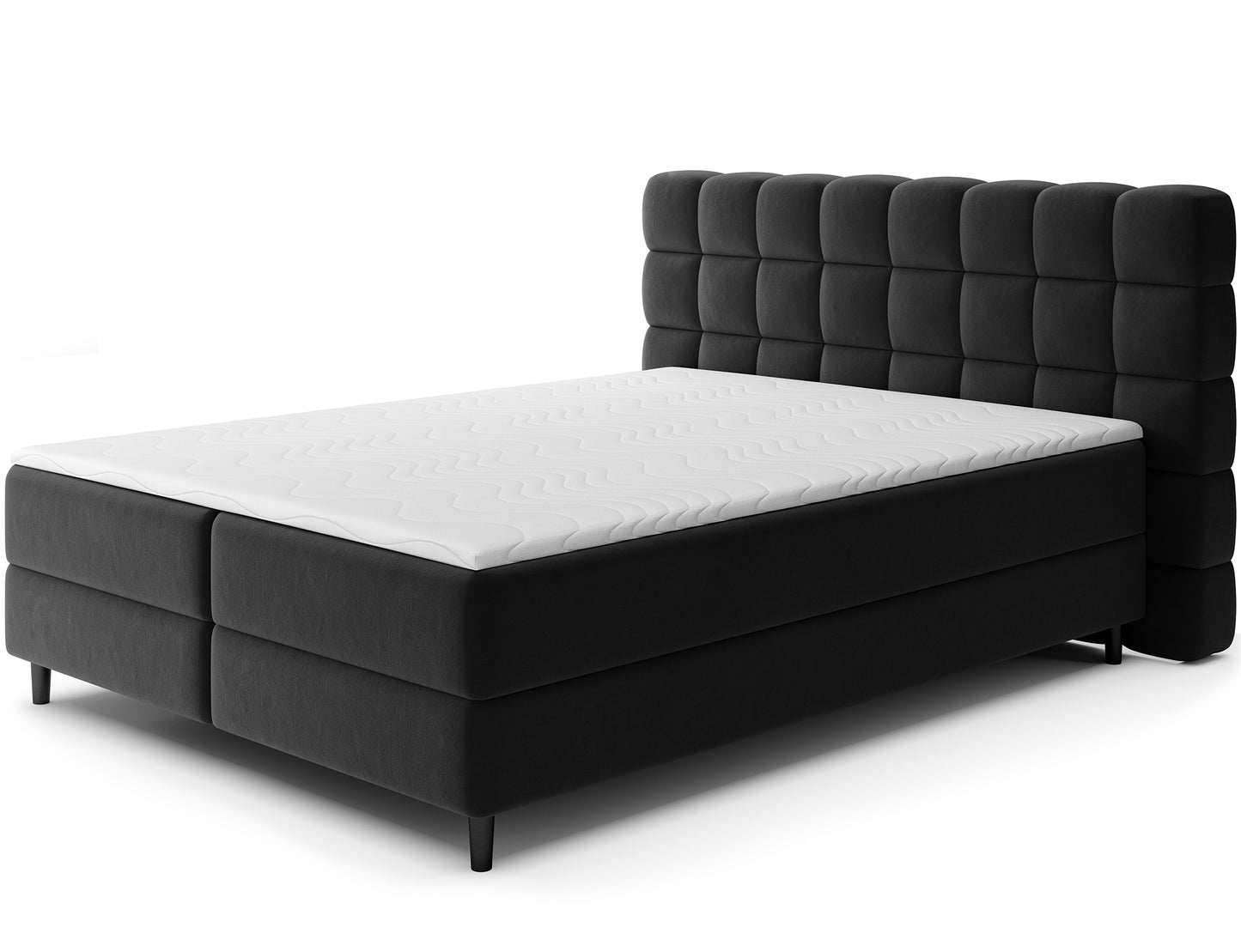 Nowoczesne łóżko kontynentalne Camma Lukso 10 w kolorze czarnym, eleganckie ujęcie skośne z wysokim wezgłowiem
