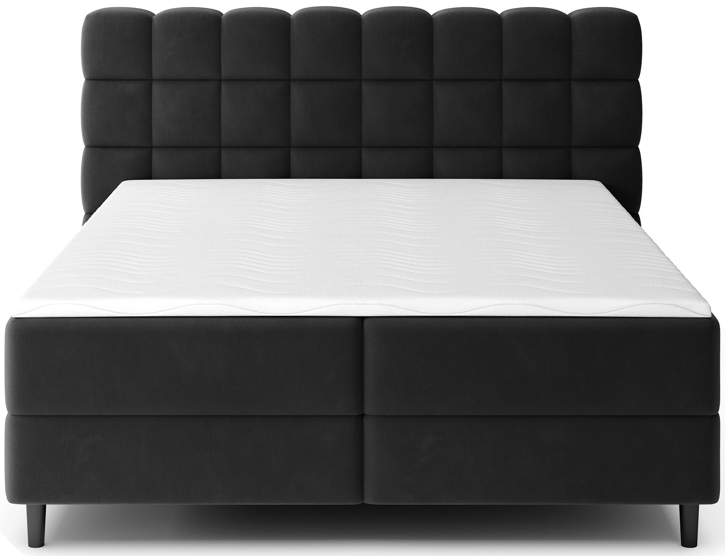 Czarne łóżko kontynentalne Camma Lukso 10, frontowe ujęcie prezentujące nowoczesny design i eleganckie wykończenie