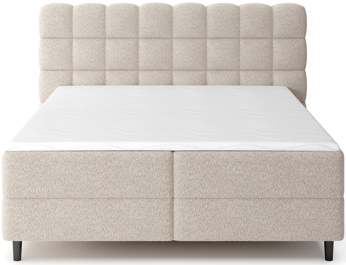 Jasnobeżowe łóżko Camma Royal 18 z efektownym wezgłowiem i pojemnikiem na pościel, idealne do nowoczesnej sypialni