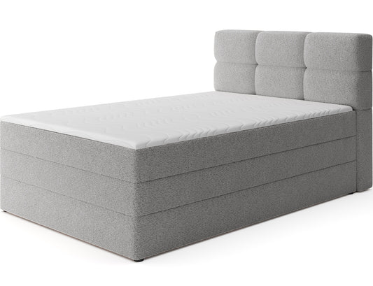 Stylowe łóżko Royal 04 w szarej tkaninie, elegancki design i funkcjonalny pojemnik na pościel do nowoczesnej sypialni.