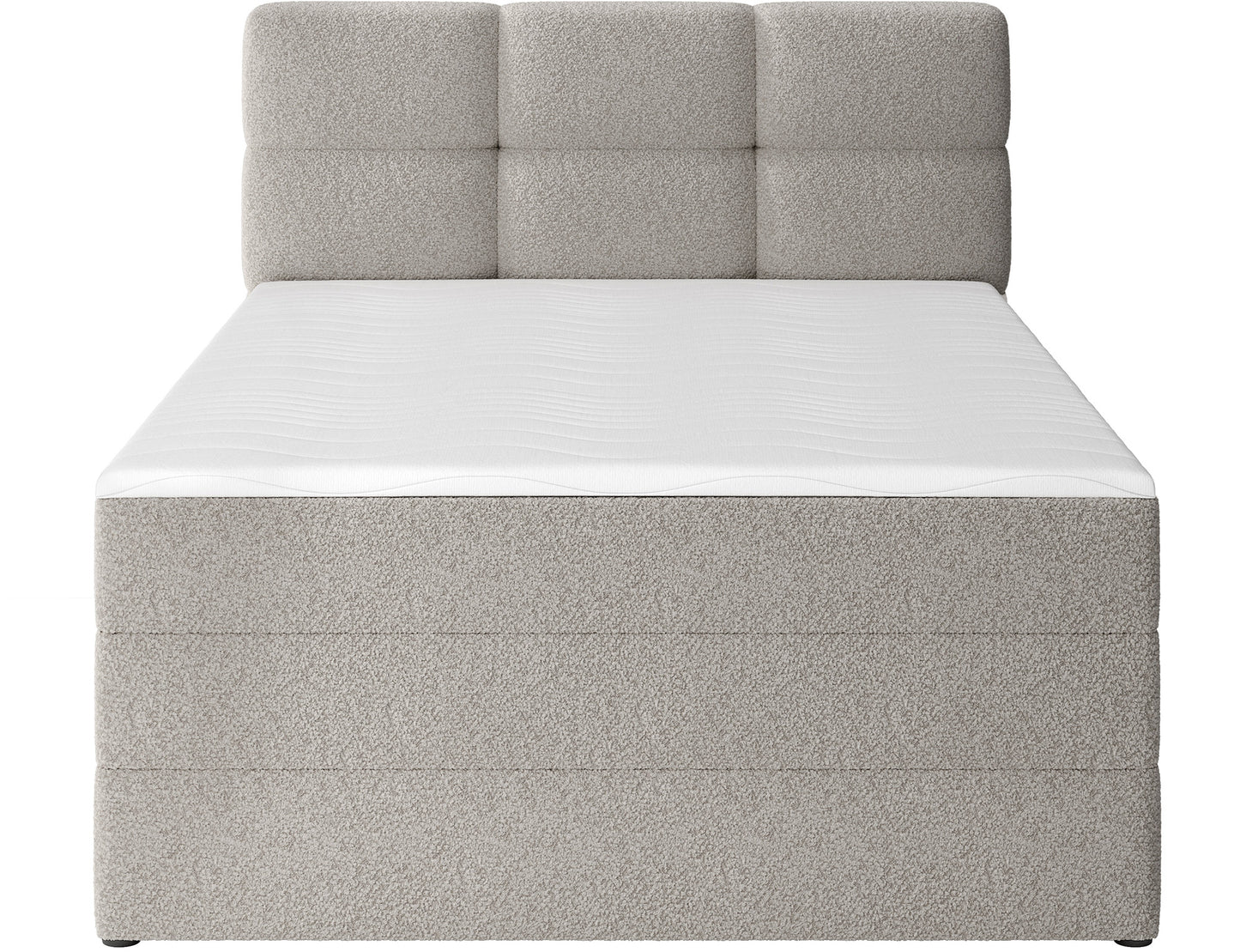 Nowoczesne łóżko Royal 20 beżowe, minimalistyczny design z wysokim zagłówkiem, idealne do eleganckiej sypialni.