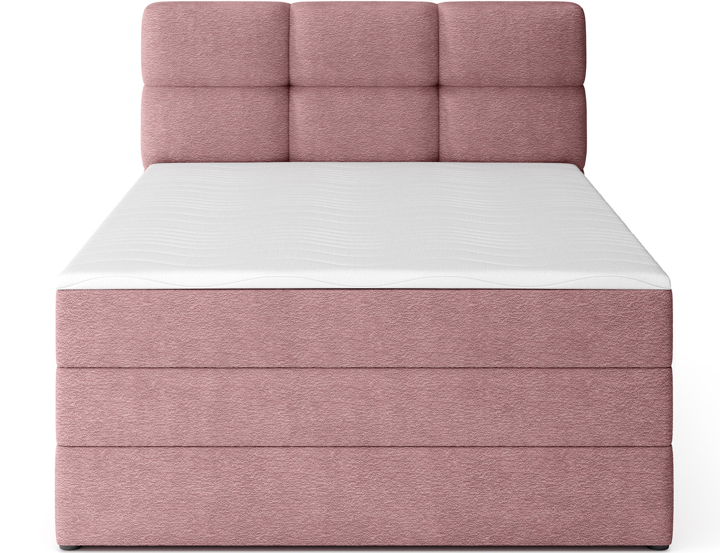 Nowoczesne łóżko kontynentalne Kasped w różowej tkaninie Touch 24 – minimalistyczna forma idealna do eleganckiej sypialni.