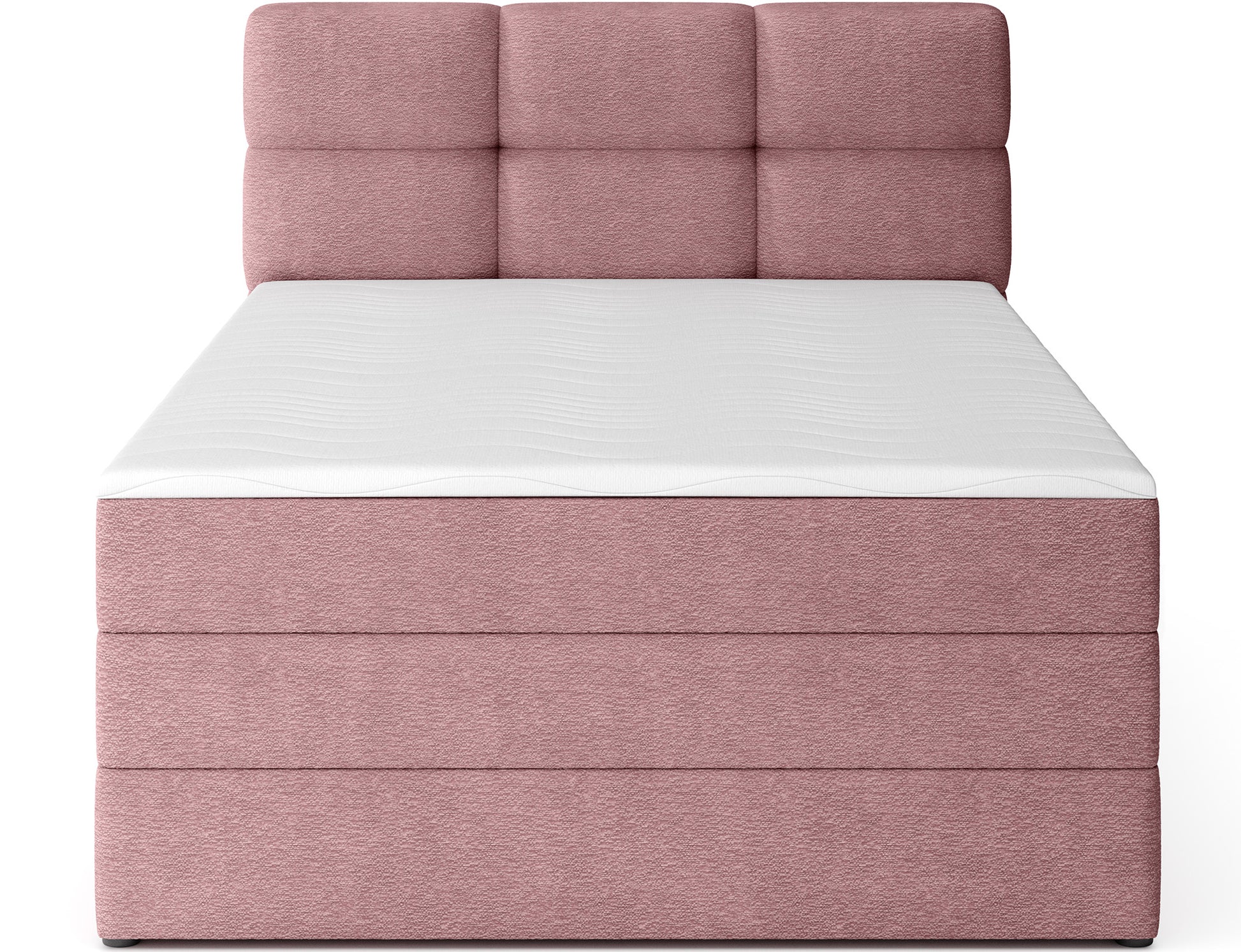 Nowoczesne łóżko kontynentalne Kasped w różowej tkaninie Touch 24 – minimalistyczna forma idealna do eleganckiej sypialni.