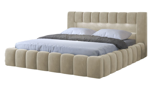 Łóżko tapicerowane Lamica 140x200 cm w kolorze Monolith 04 beżowy – ujęcie produktowe na białym tle.