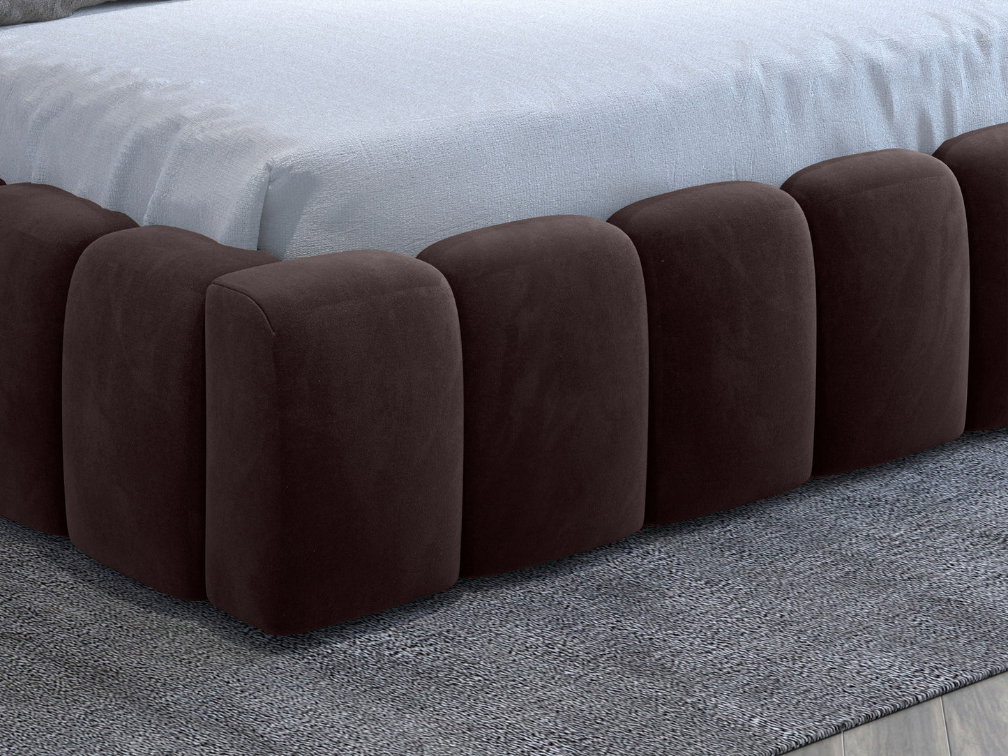 Bok łóżka Lamica 160x200 — modułowa, zaokrąglona rama tapicerowana w Monolith 29 brązowy.