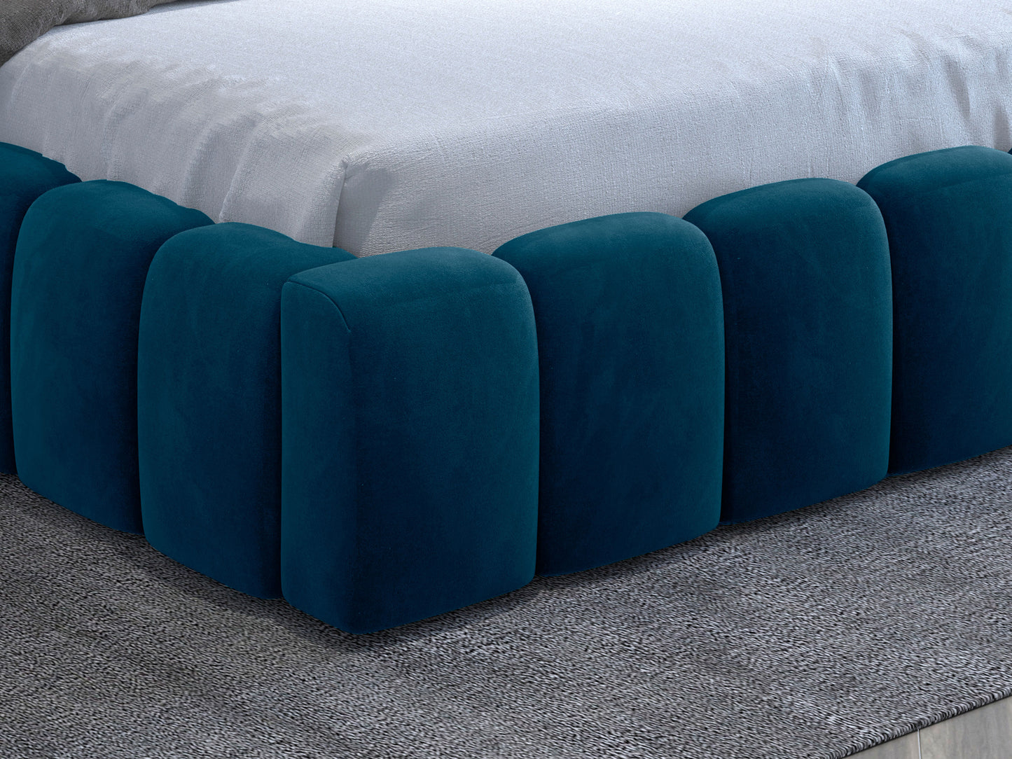 Dolna część ramy łóżka Lamica 180x200 cm w tkaninie Monolith 77 granatowy, z widoczną fakturą obicia.