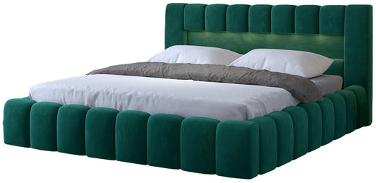 Łóżko tapicerowane Lamica II Monolith 37 butelkowozielony 140×200 cm na białym tle.