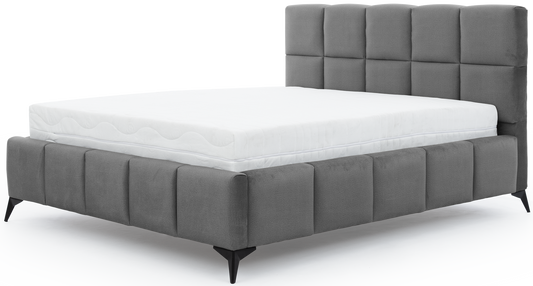 Łóżko Mist w kolorze Velvetmat 04 szary, rozmiar 160x200 cm, widok na wprost z materacem i tapicerowanym zagłówkiem.