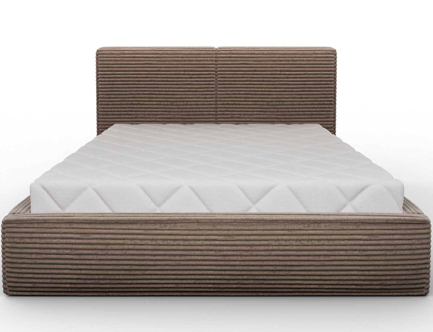 Eleganckie łóżko Pesillo Modullo 20 w kolorze ciemny taupe z sztruksowym zagłówkiem i tapicerowanym korpusem do sypialni