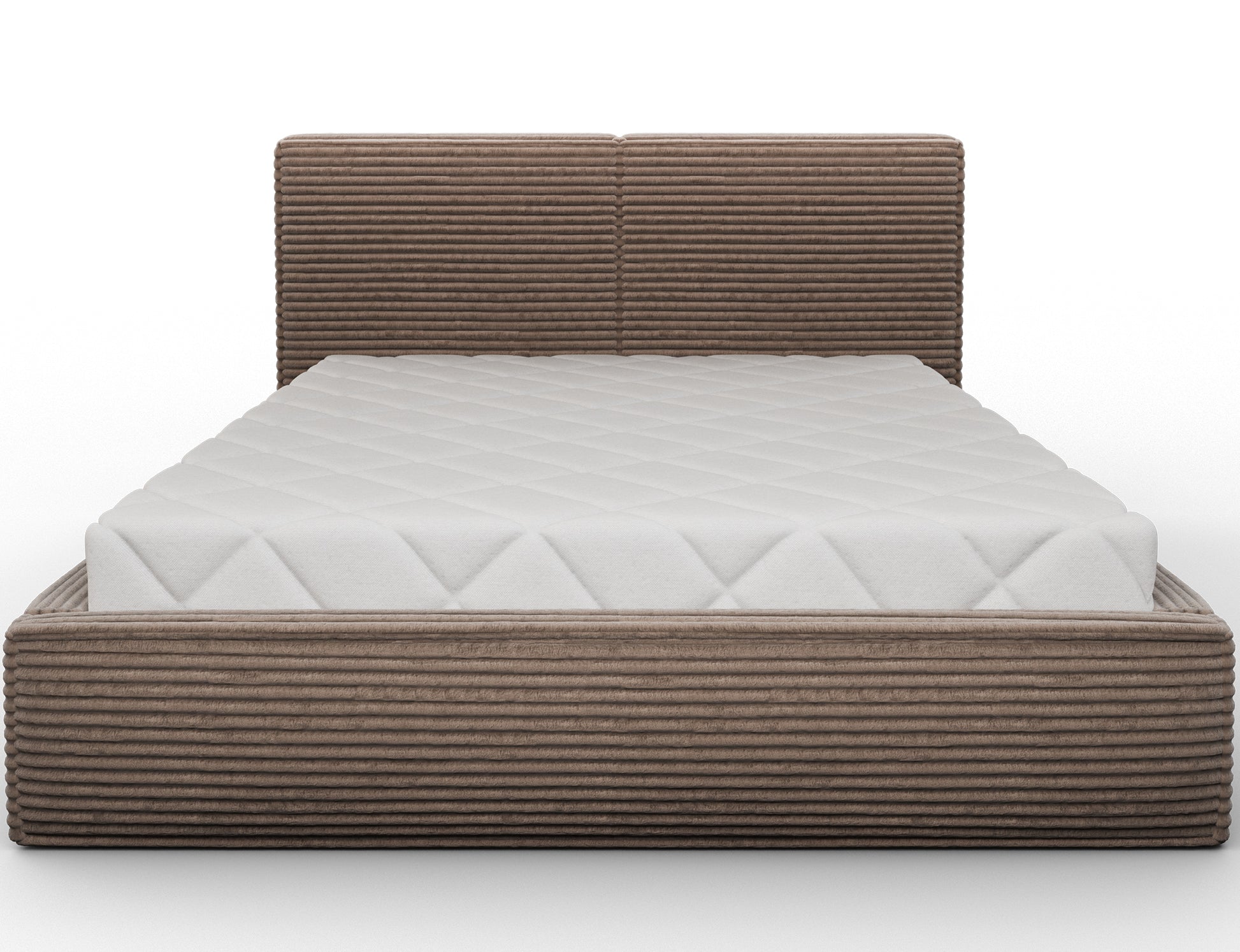 Eleganckie łóżko Pesillo Modullo 20 w kolorze ciemny taupe z sztruksowym zagłówkiem i tapicerowanym korpusem do sypialni