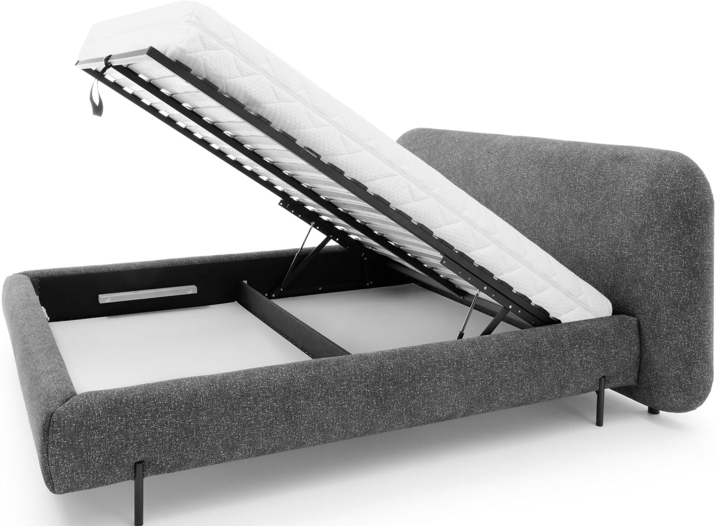 Zdjęcie przedstawia łóżko Pointt z pojemnym schowkiem na pościel – funkcjonalne rozwiązanie w eleganckim wydaniu.