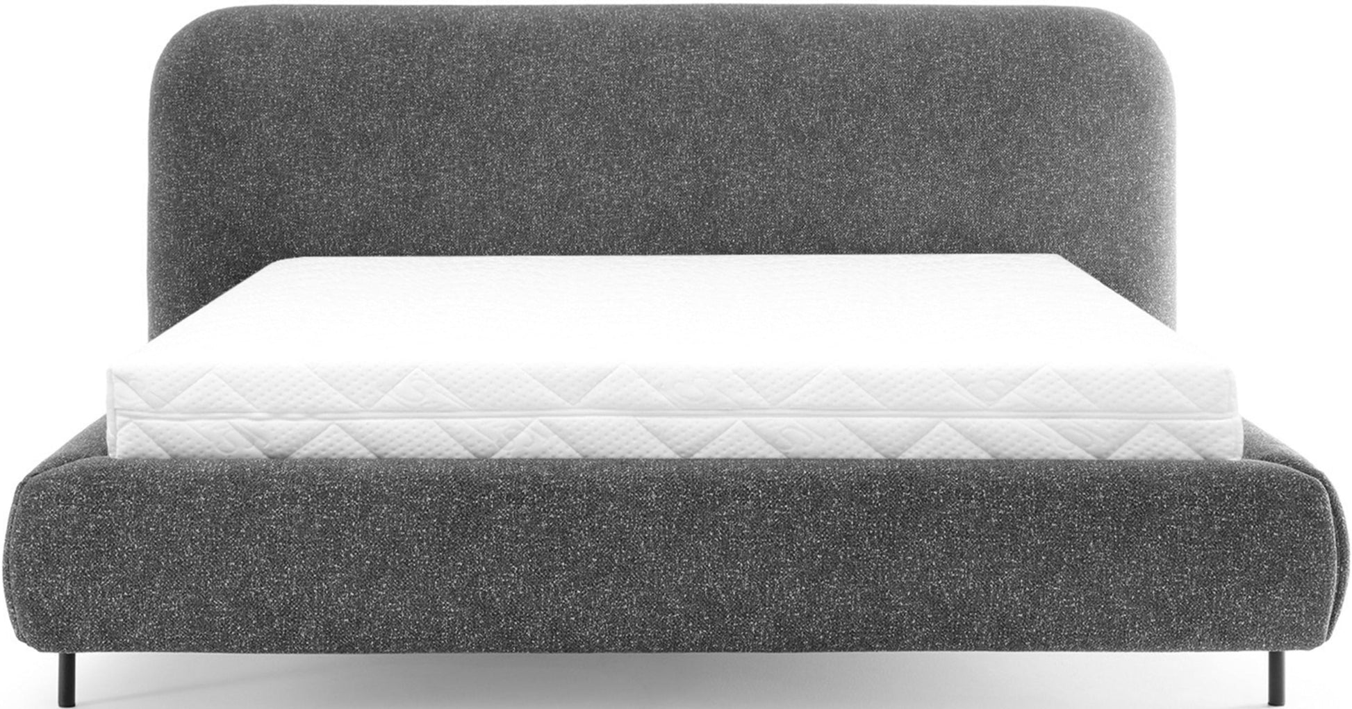 Zdjęcie ukazuje łóżko Pointt w tkaninie Breona 04 szary – nowoczesna forma z zaokrąglonym zagłówkiem i solidną konstrukcją.