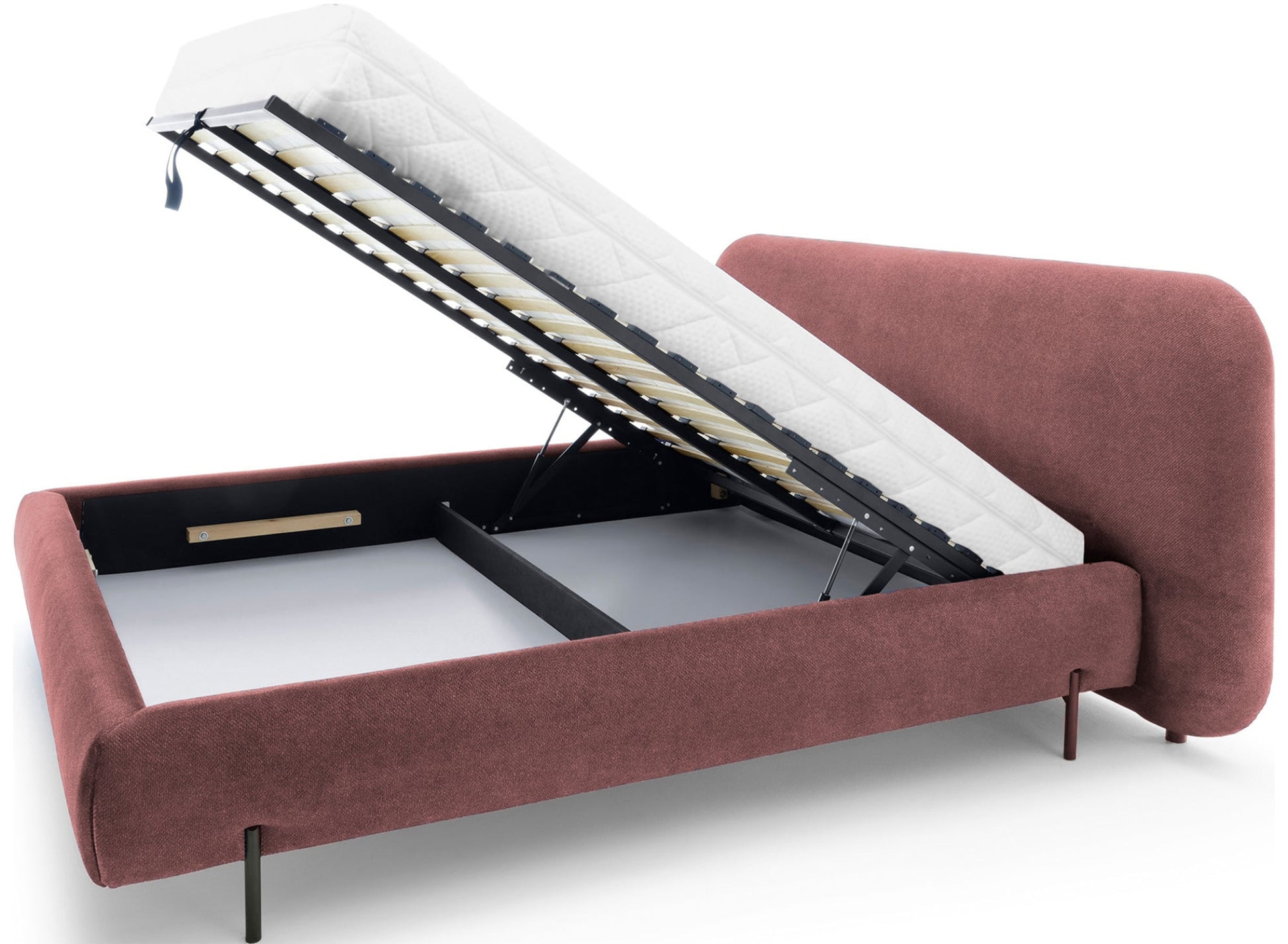Łóżko Pointt Paolli 24 różowe z pojemnikiem – podnoszony stelaż i praktyczna przestrzeń do przechowywania pościeli i tekstyliów.