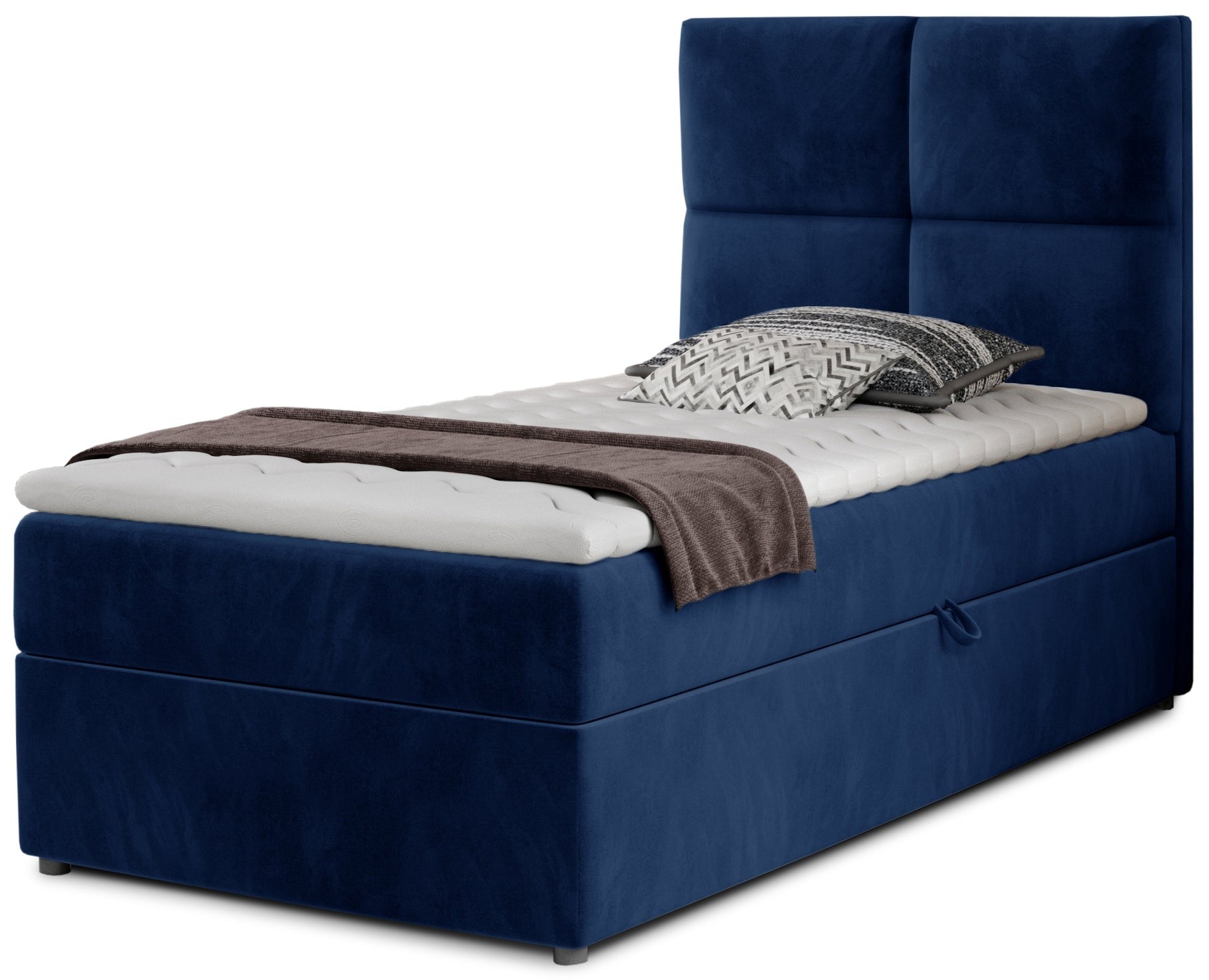 Łóżko Rivia w kolorze Kronos 09 granatowy o wymiarach 90x200 cm, widok z przodu na białym tle.